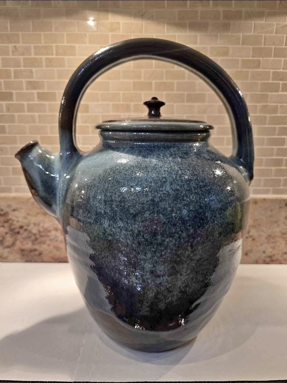 Large Studio Art Pottery Dramatic Teapot Signed - Made In Jamaica 1984 Vintage